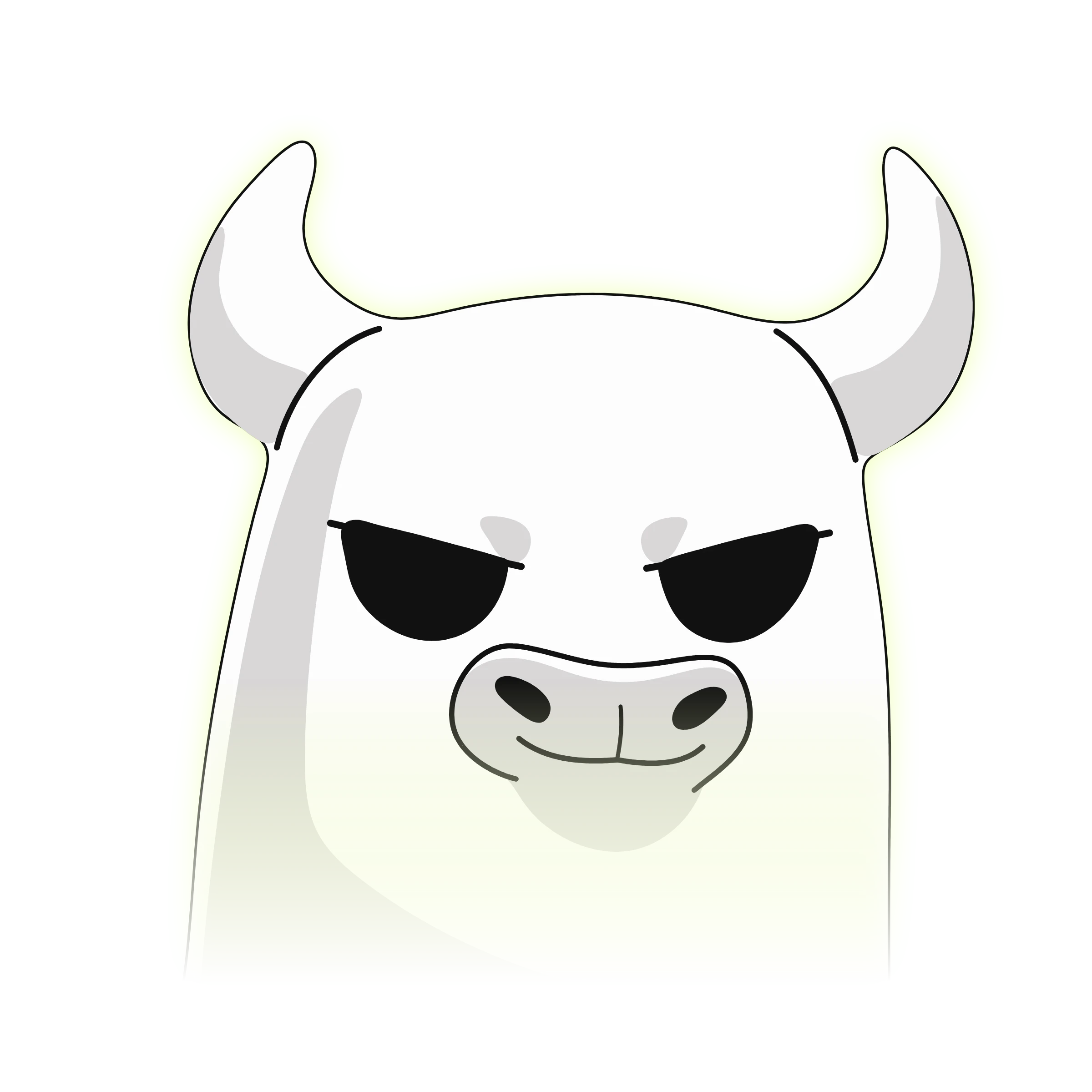 The face of ALTERBULLZ: a white bull with a sly smirk